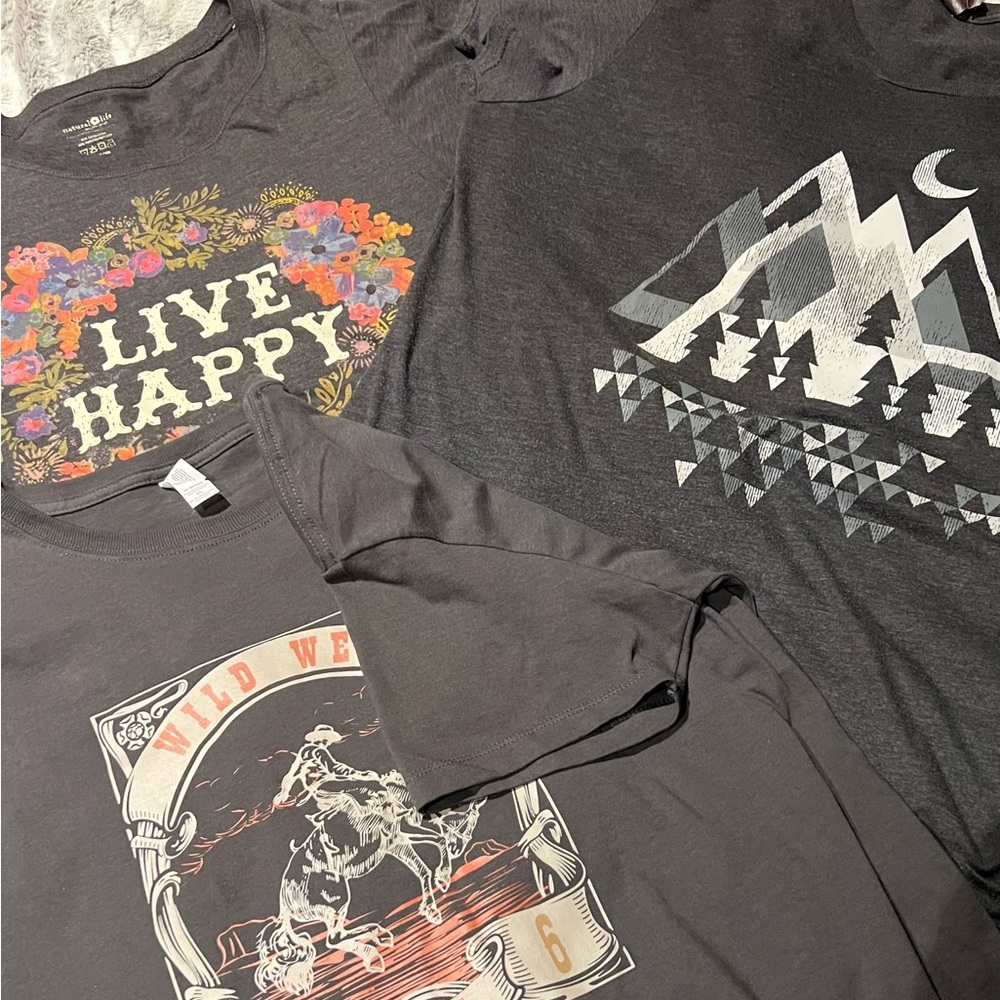 Three Western Graphic Tees T shirts Charcoal Gray 2X